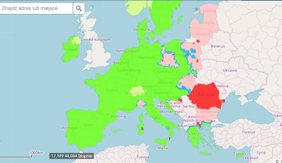 Aktualny zasięg ASF w Europie 